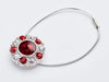 Ruby and Diamond Flower Gemstone with Silver Elastic Cord Loop