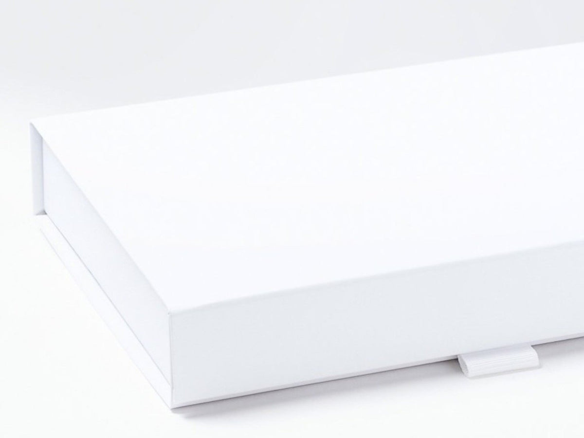 White A5 Shallow Gift Box Sample Ribbon Tab Detail
