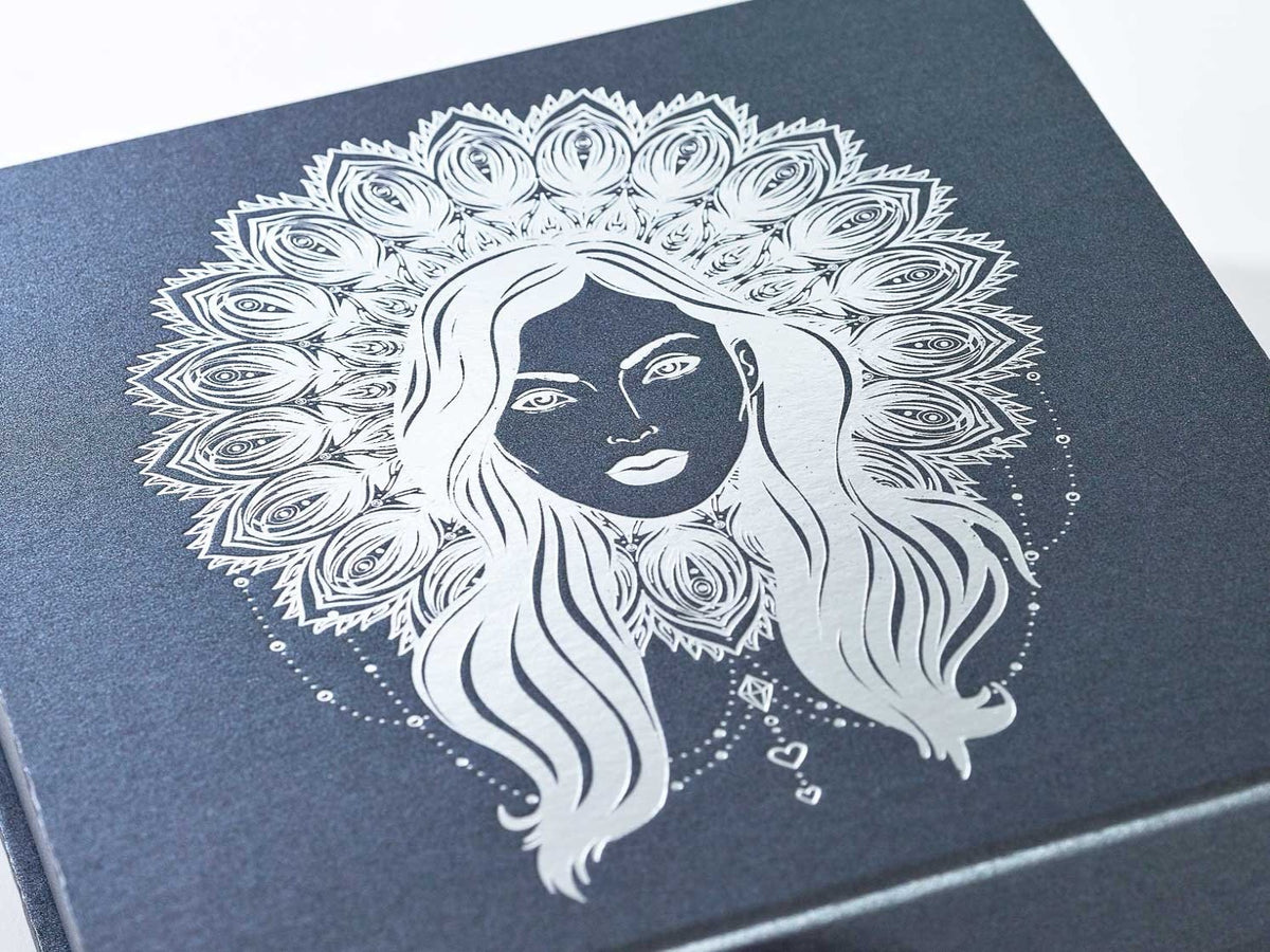 Pewter Folding Gift Box with Silver Foil Custom Printed Logo