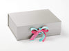 Silver A4 Deep Gift Box with Candy Pink and Aqua Double Ribbon Bow