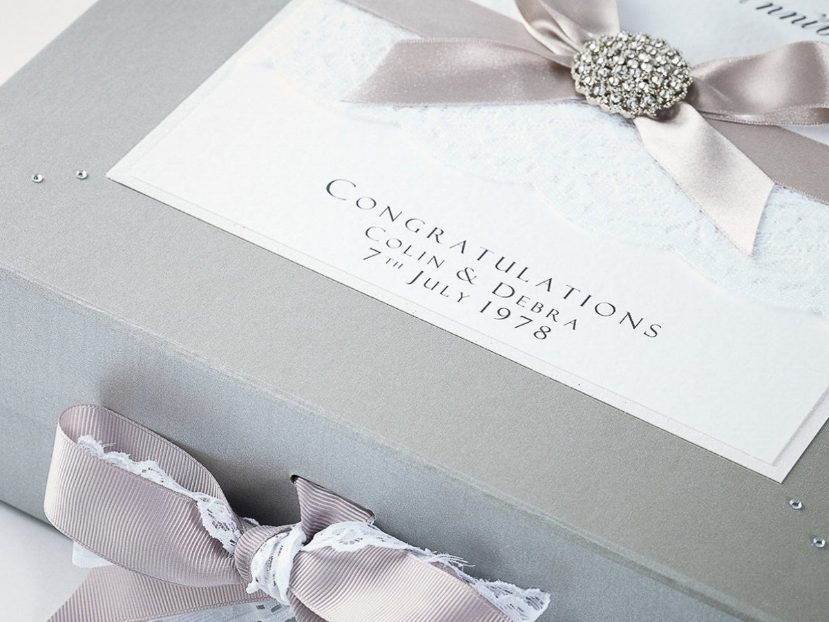 Silver Pearl Gift Box with Custom Hand Decoration by Bespoke Wedding Creations