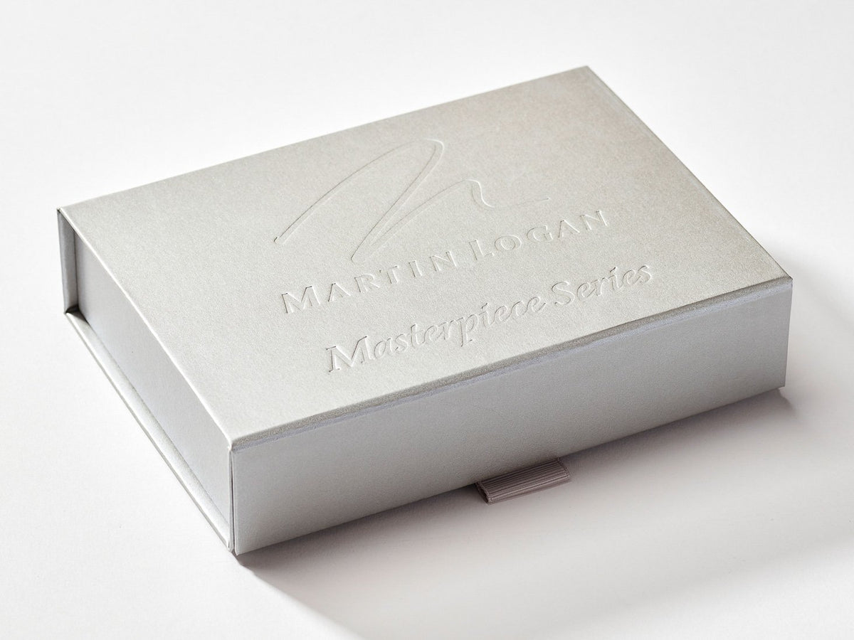 Silver Shallow Gift Box with Custom Debossed Design to Lid