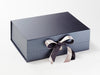 Example of Silver Gray Recycled Satin Ribbon Double Bow on Pewter A4 Deep Gift Box