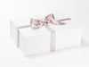 Example of Silver Merry Cjristmas Recycled Satin Ribbon Featured on White A4 Deep Gift Box