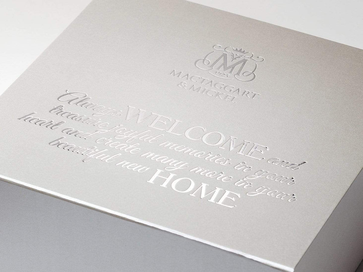 Silver XL Deep Gift Box with Custom Silver Foil Tone on Tone Printed Design
