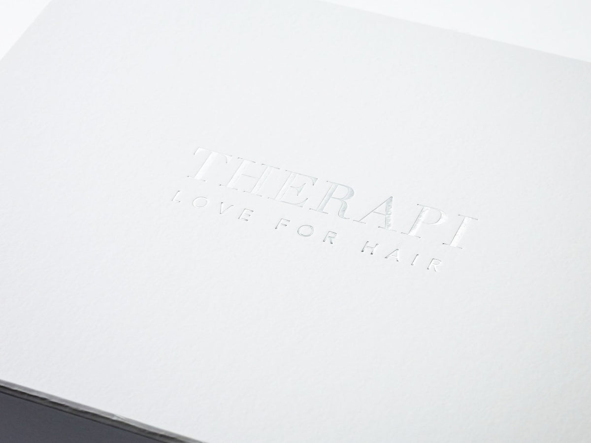 Custom Printed Silver Foil Blocked Logo onto Lid of White Gift Box