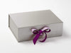 Example of Ultra Violet and Fresco Mauve Double Ribbon Bow Featured on Silver A4 Deep Gift Box