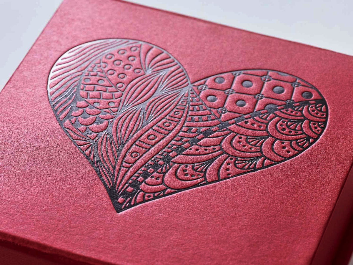 Red Folding Gift Box with Custom Printed Black Foil Logo to Lid