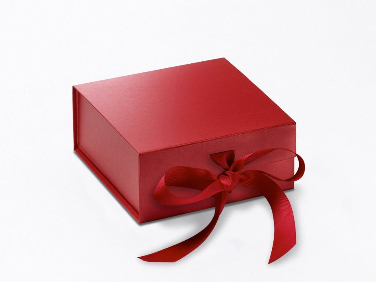 Small Red Folding Gift Boxes with Fixed Ribbon Ties