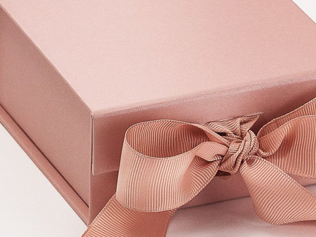 Rose Gold Small Gift Box Ribbon Detail from Foldabox USA