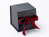 Small black cube gift box with dark red ribbon from Foldabox USA