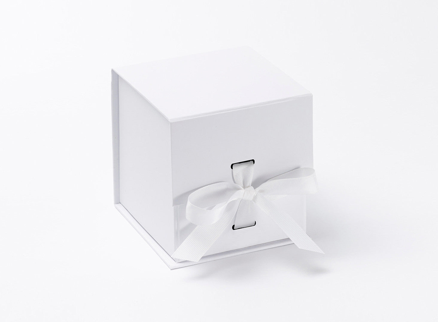 Sample White Small Cube Folding Gift Box with Changeable Ribbon from Foldabox USA