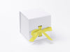 Small White Cube Gift Box featured with Lemon Yellow Ribbon from Foldabox USA