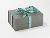 Example of Teal Wildwood Recycled Satin Ribbon on Naked Gray® Gift Box