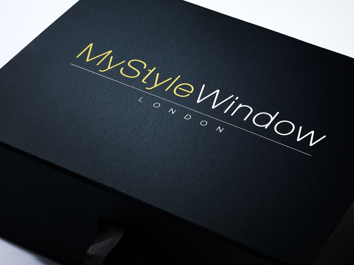 Black Folding Gift Box with Two Color Custom Print to Lid from Foldabox USA