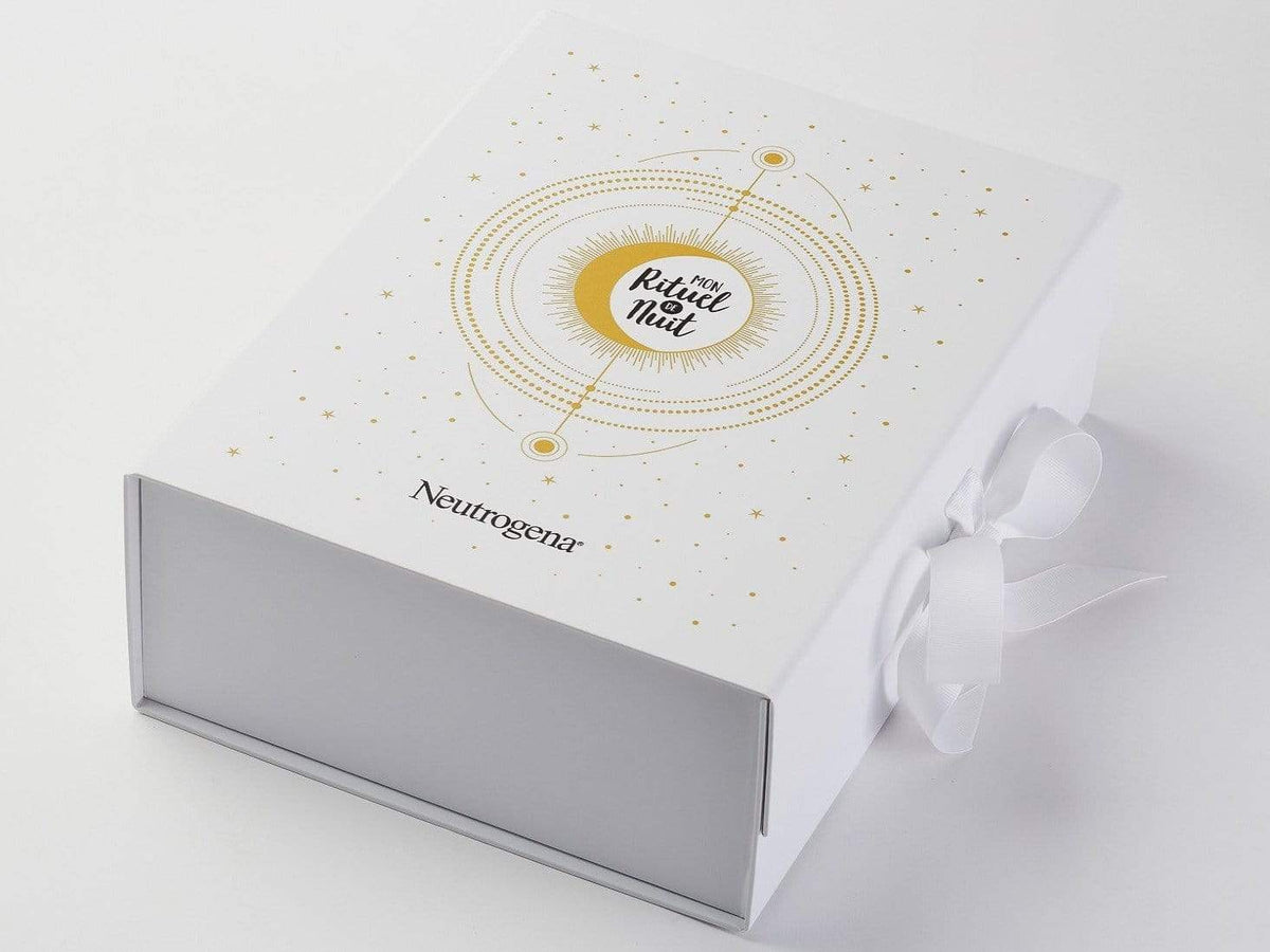 Example of White Folding Gift Box with Custom CMYK Digitally Printed Design to Lid