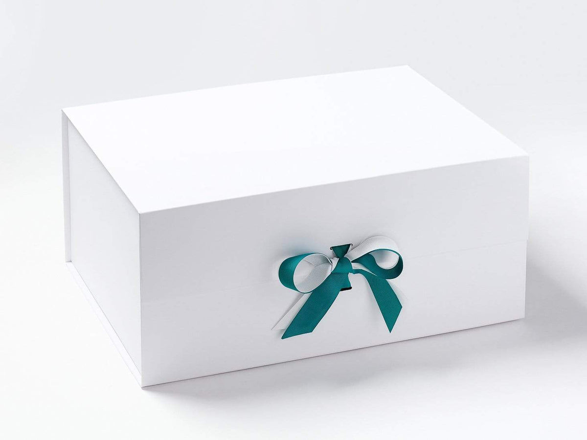 White A3 Deep Gift Box Featured with Mallard Ribbon Double Bow