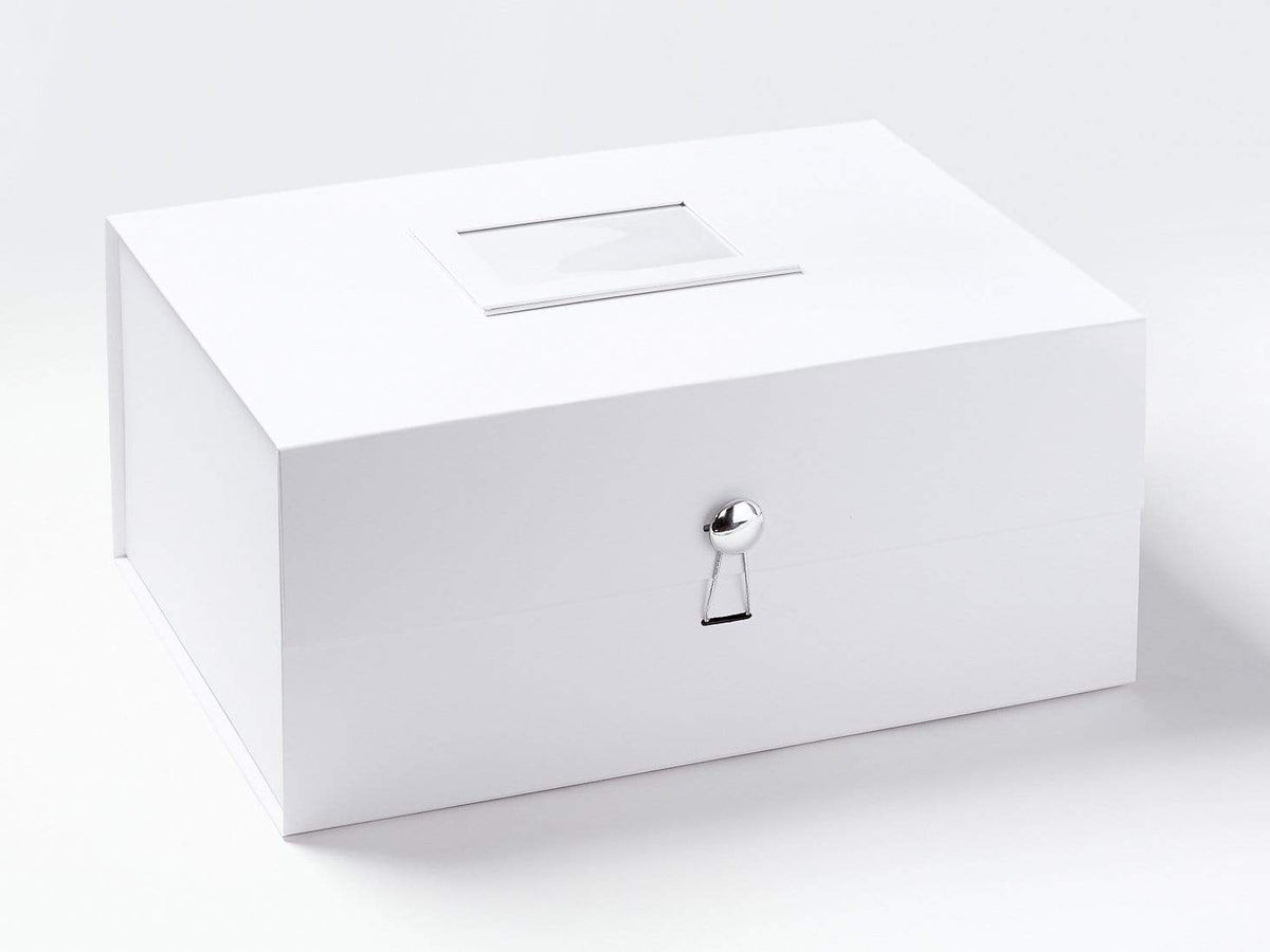 White A3 Deep Gift  Box with Silver Dome Closure and Photo Frame