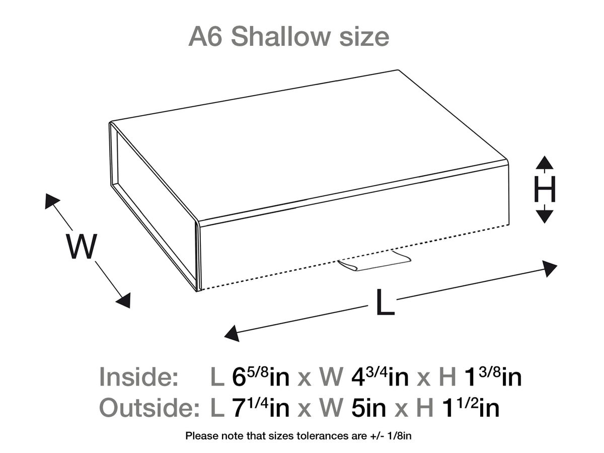 White A6 Shallow Gift Box Assemvled Size Line Drawing in Inches