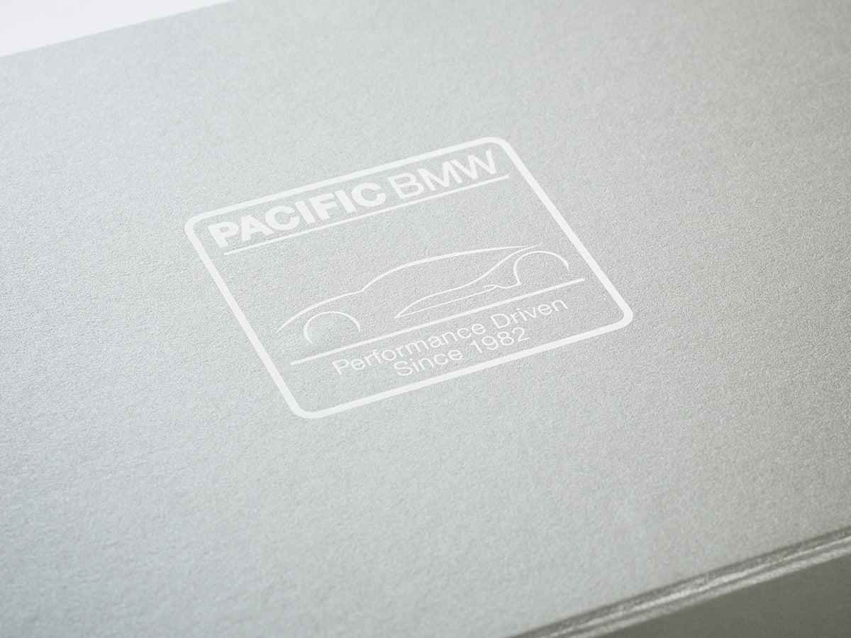 Custom Printed White BMW Logo to Silver Pearl Gray Gift Box