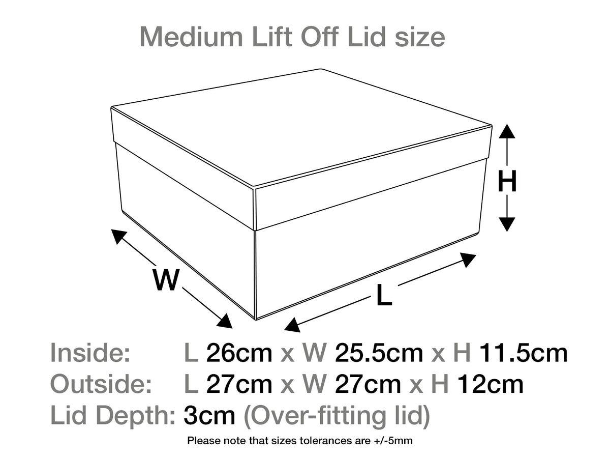 White Medium Lift Off Lid Gift Box Assembled Size in Centimeters