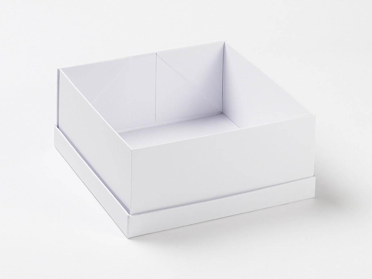 White Medium Lift Off Lid Gift Box Shown with Lid Assembled Under Base