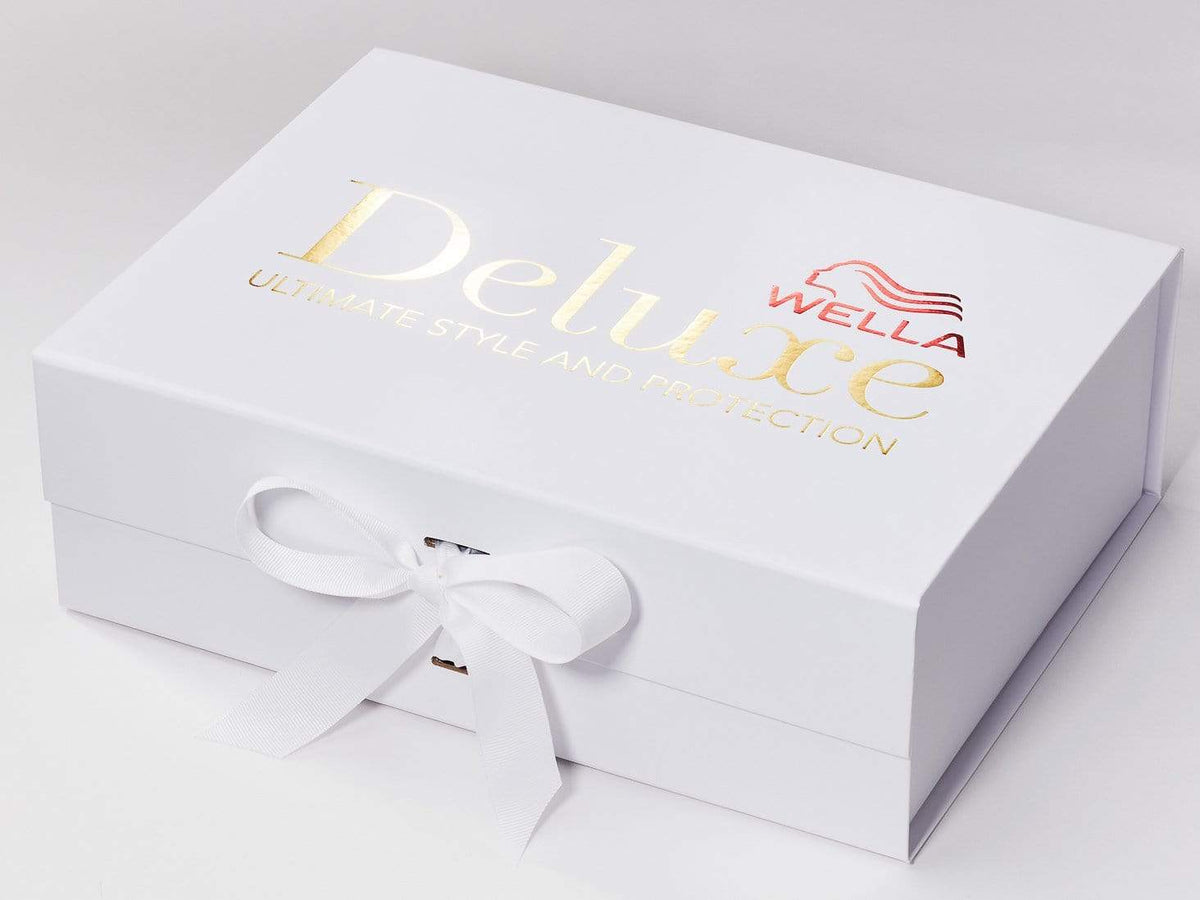 White Folding Gift Box with Custom 2 Color Foil Design Example