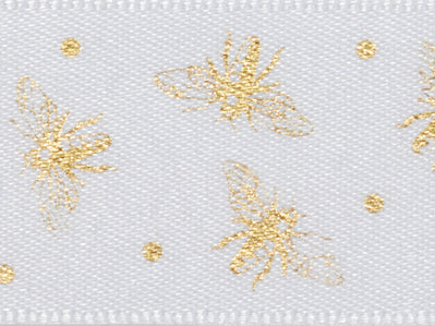 White Sparkle Bee Recycled Satin Ribbon from Foldabox USA