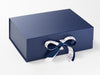 Example of White Sparkle Bee Recycled Satin Ribbon Featured on Navy A4 Deep Gift Box