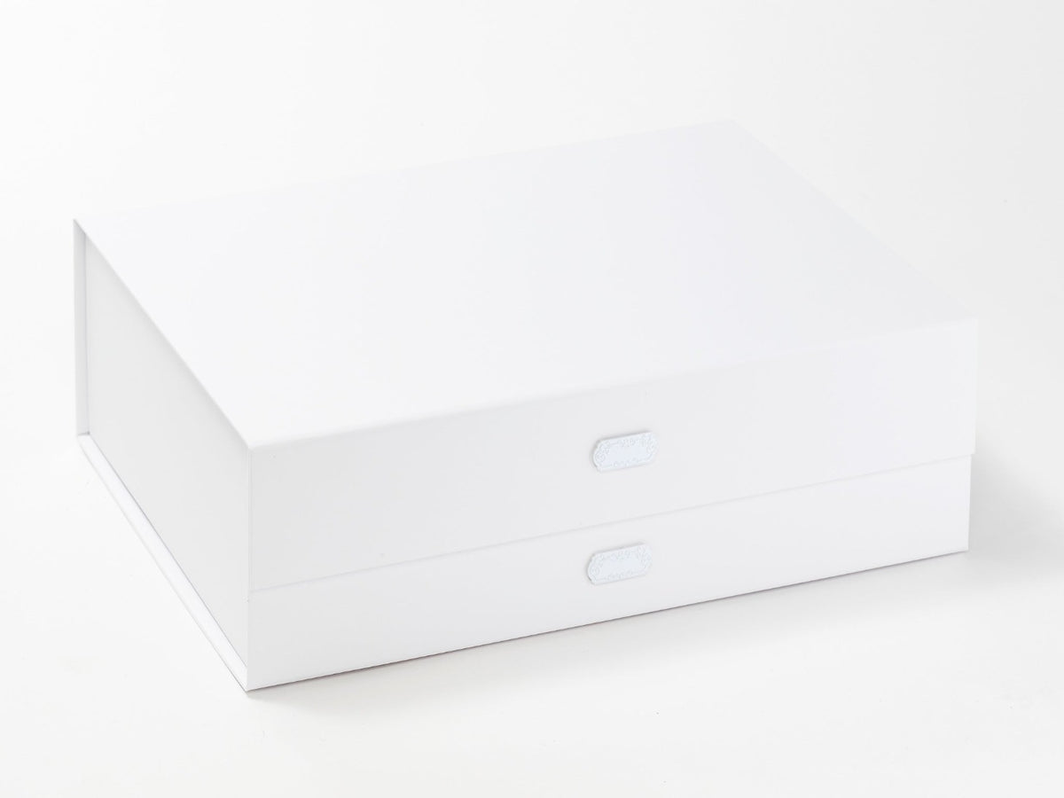 Example Of White Slot Decal Labels Featured on White Gift Box