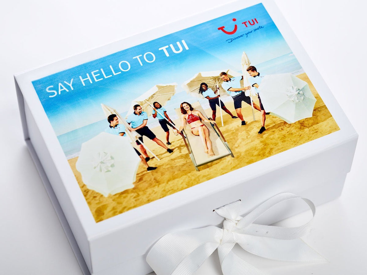 White Folding Gift Box with CMYK Digital Print Design to Lid