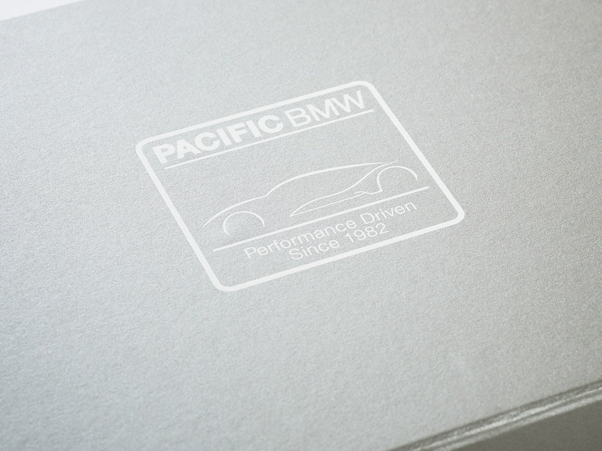 Custom Printed White Logo onto Silver Gray Gift Box