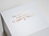 White Large Cube Gift Box with Custom Rose Gold Foil Logo to Lid