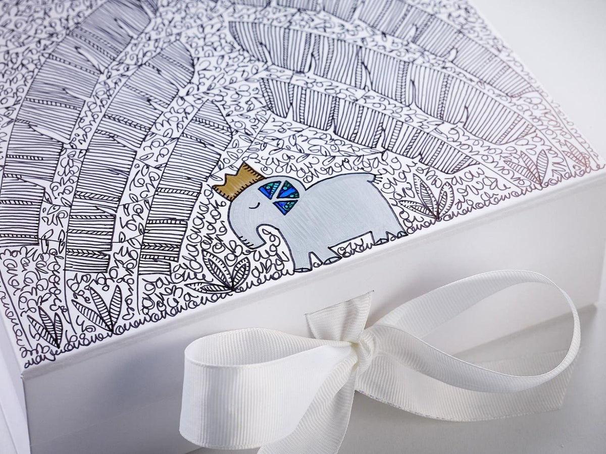 White Folding Gift Box with Hand Decorated Design by Custom Cubed