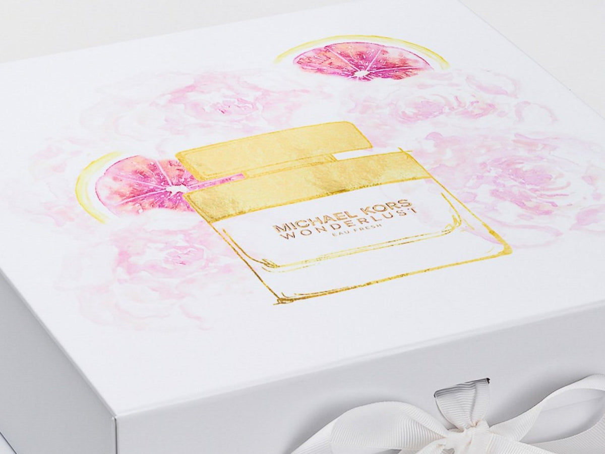 White Folding Gift Box with CMYK Printed Design to Lid