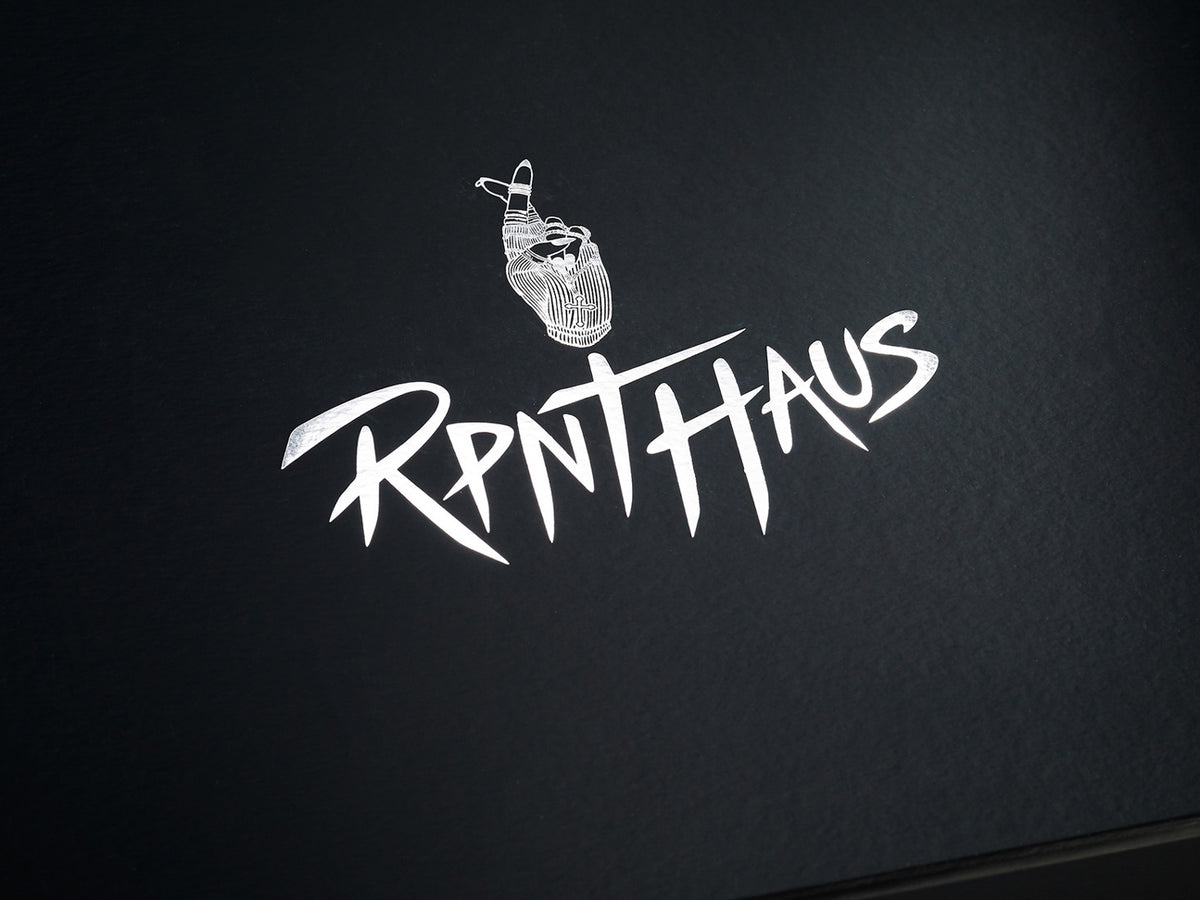 Black Luxury Gift Box with Custom Printed White Logo to Lid from Foldabox USA