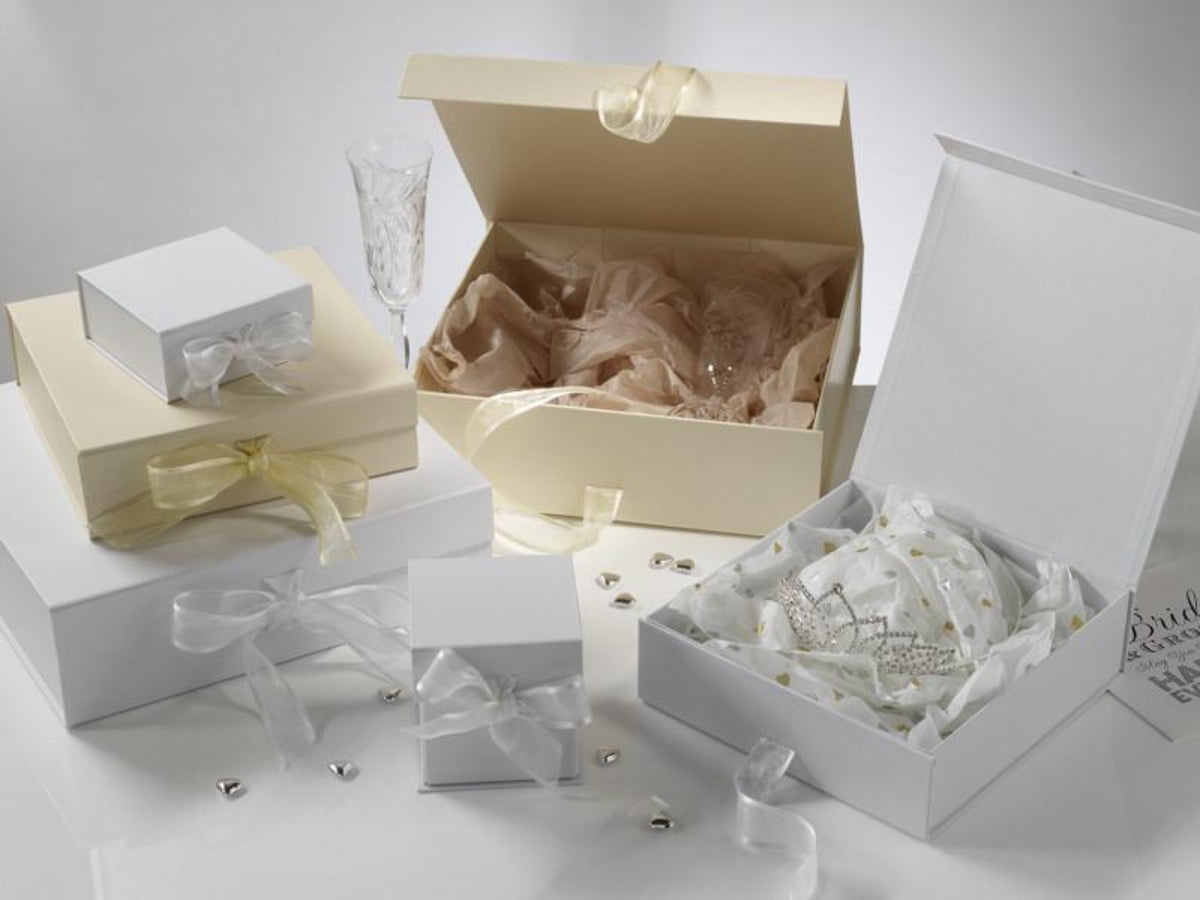 White Gift Boxes for Wedding and Baby Keepsake Memory Boxes