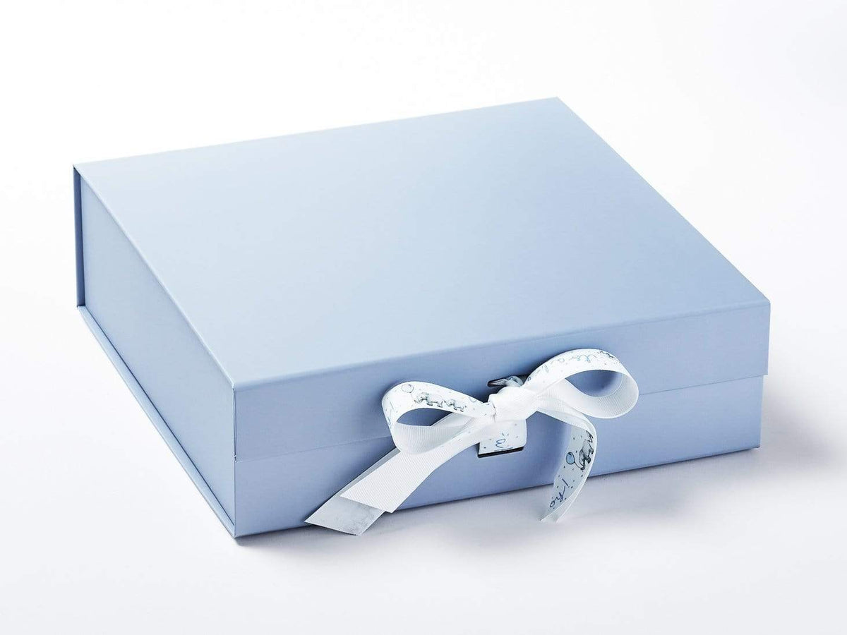 It's A Boy Blue Printed Ribbon Featured on Pale Blue Gift Box