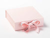 Example of Pink It's A Girl Printed Ribbon Featured as a Double Bow on Pale Pink Medium Gift Box